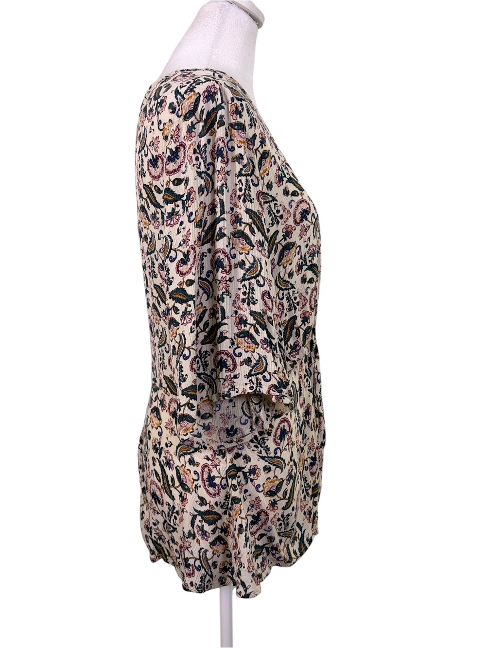 teaRose Floral Boho Tie Front Blouse M V Neck Back Zip Cottagecore - Picture 5 of 11